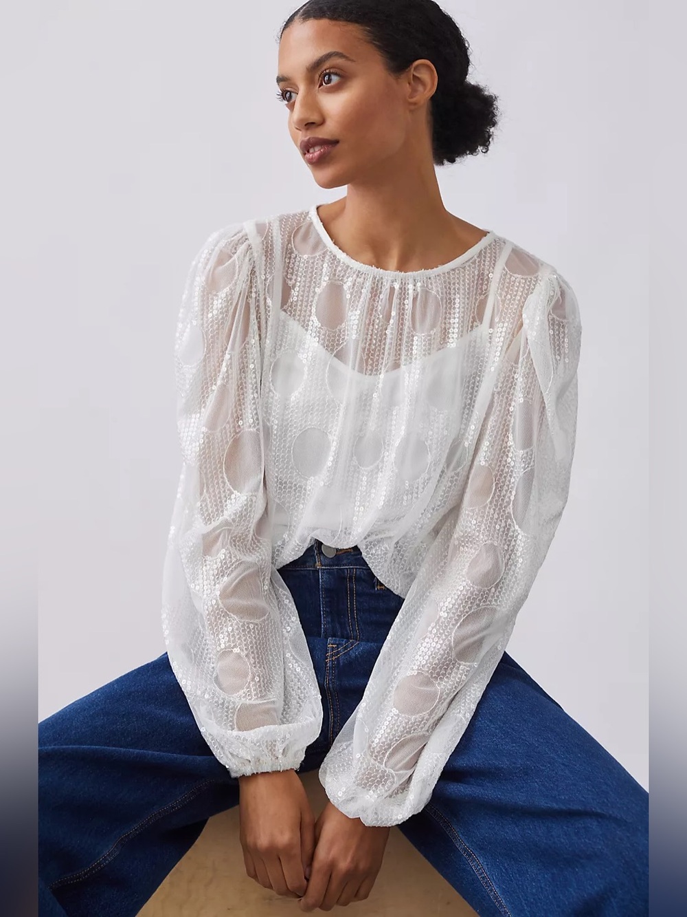 Anthropologie Eva Franco Sequin Sheer Long Sleeve Blouse